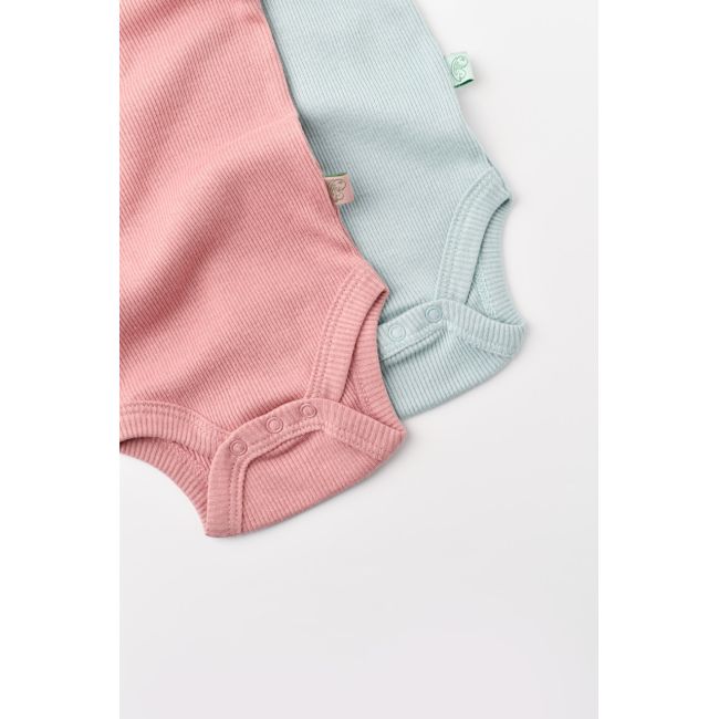 Set 2 body-uri fara maneci bebe unisex din bumbac organic si modal - Mint/Rose, Baby Cosy (Marime: 0-3 Luni) JEMBC-CSYM11108-0