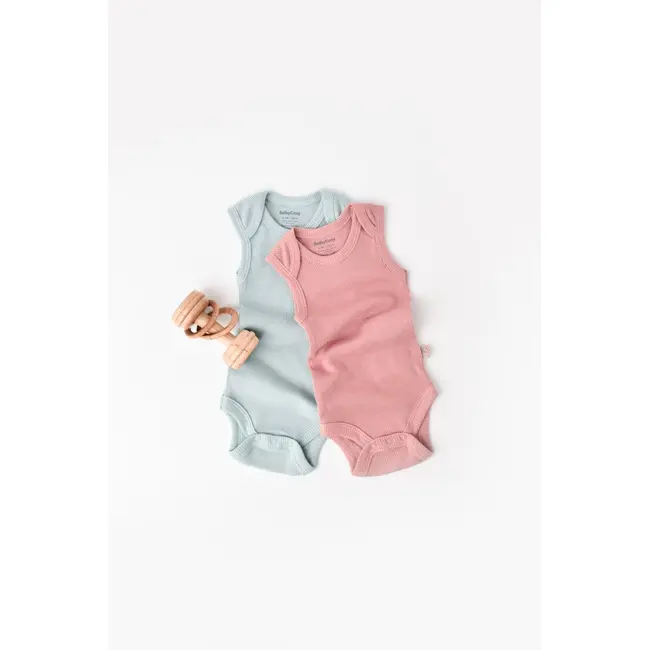 Set 2 body-uri fara maneci bebe unisex din bumbac organic si modal - Mint/Rose, Baby Cosy (Marime: 9-12 luni) JEMBC-CSYM11108-9