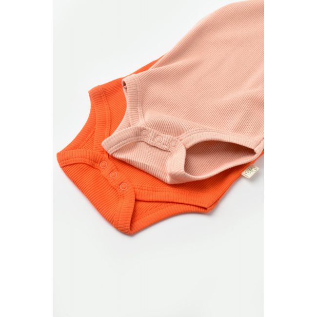 Set 2 body-uri fara maneci bebe unisex din bumbac organic si modal - Rodie/Piersica, Baby Cosy (Marime: 12-18 Luni) JEMBC-CSYM11114-12