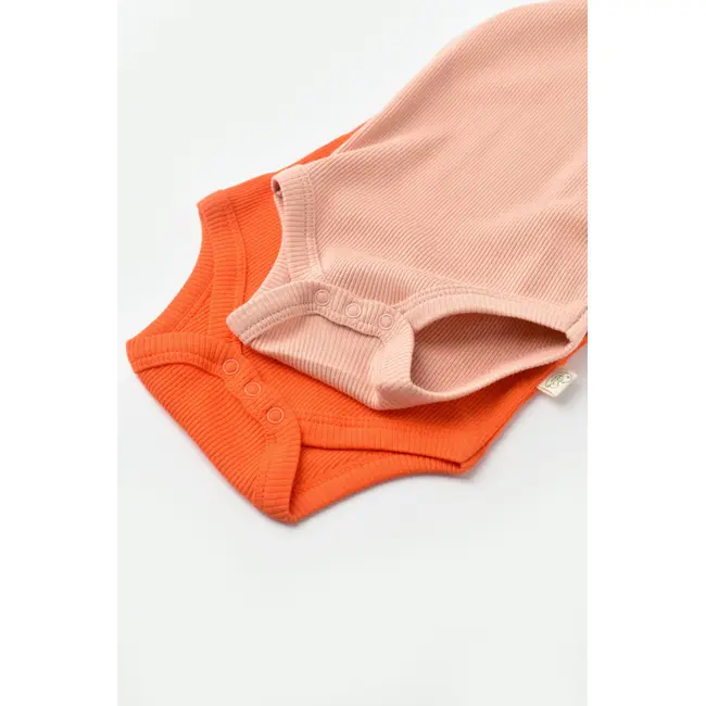 Set 2 body-uri fara maneci bebe unisex din bumbac organic si modal - Rodie/Piersica, Baby Cosy (Marime: 12-18 Luni) JEMBC-CSYM11114-12