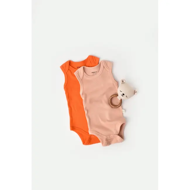 Set 2 body-uri fara maneci bebe unisex din bumbac organic si modal - Rodie/Piersica, Baby Cosy (Marime: 3-6 Luni) JEMBC-CSYM11114-3