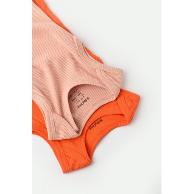 Set 2 body-uri fara maneci bebe unisex din bumbac organic si modal - Rodie/Piersica, Baby Cosy (Marime: 3-6 Luni) JEMBC-CSYM11114-3