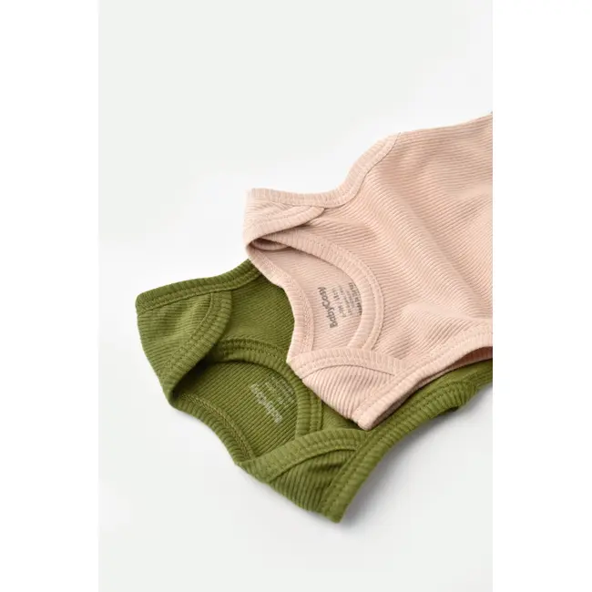 Set 2 body-uri fara maneci bebe unisex din bumbac organic si modal - Verde/Blush, Baby Cosy (Marime: 0-3 Luni) JEMBC-CSYM11112-0