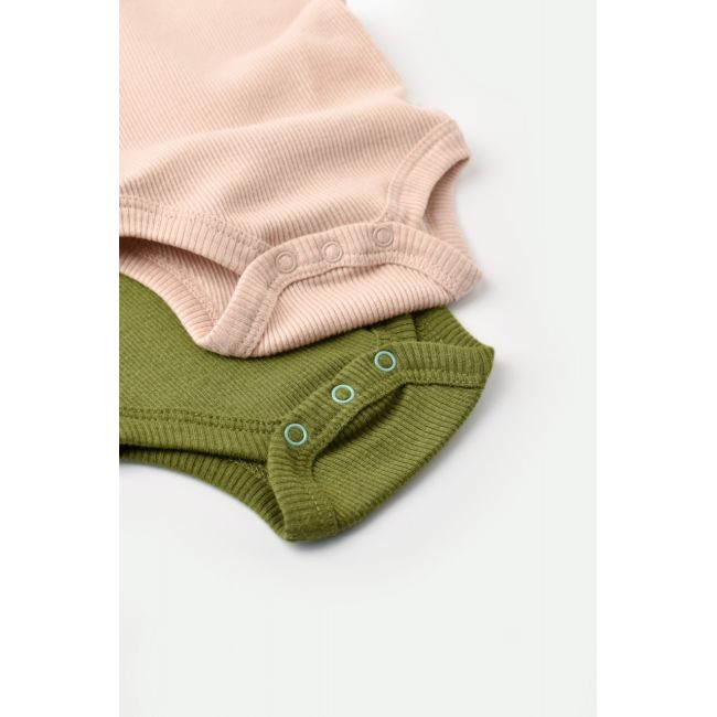 Set 2 body-uri fara maneci bebe unisex din bumbac organic si modal - Verde/Blush, Baby Cosy (Marime: 18-24 Luni) JEMBC-CSYM11112-18
