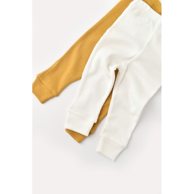 Set 2 pantaloni bebe unisex din bumbac organic si modal - Mustar/Ecru, Baby Cosy (Marime: 18-24 Luni) JEMBC-CSYM11608-18