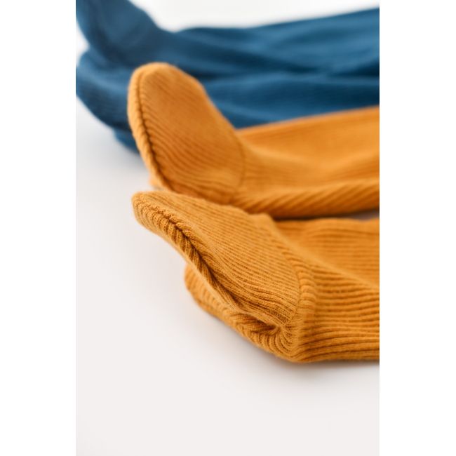 Set 2 pantaloni cu botosei bebe unisex din bumbac organic si modal - Bleumarin/Sofran, Baby Cosy (Marime: 6-9 luni) JEMCSYM11602-6