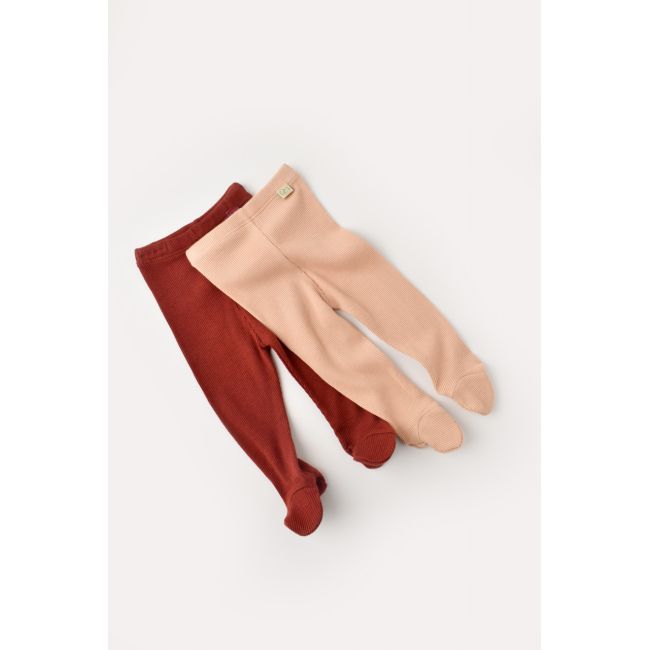 Set 2 pantaloni cu botosei bebe unisex din bumbac organic si modal - Caramiziu/Somon, Baby Cosy (Marime: 3-6 Luni) JEMCSYM11605-3