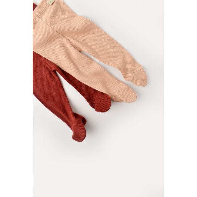 Set 2 pantaloni cu botosei bebe unisex din bumbac organic si modal - Caramiziu/Somon, Baby Cosy (Marime: 6-9 luni) JEMCSYM11605-6