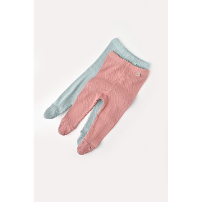 Set 2 pantaloni cu botosei bebe unisex din bumbac organic si modal - Mint/Rose, Baby Cosy (Marime: 6-9 luni) JEMCSYM11600-6
