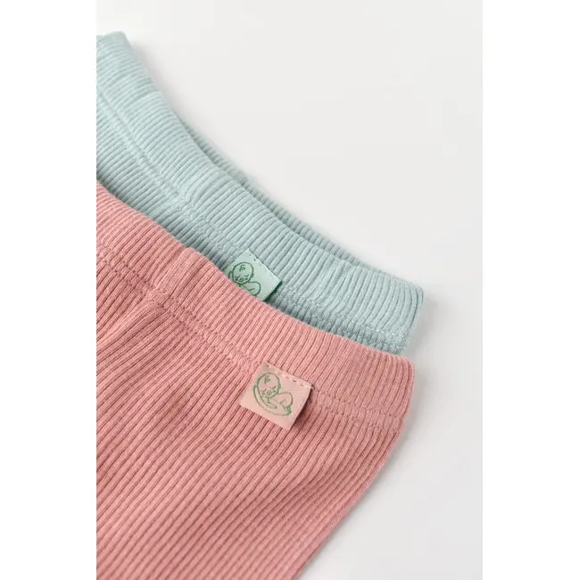 Set 2 pantaloni cu botosei bebe unisex din bumbac organic si modal - Mint/Rose, Baby Cosy (Marime: 6-9 luni) JEMCSYM11600-6