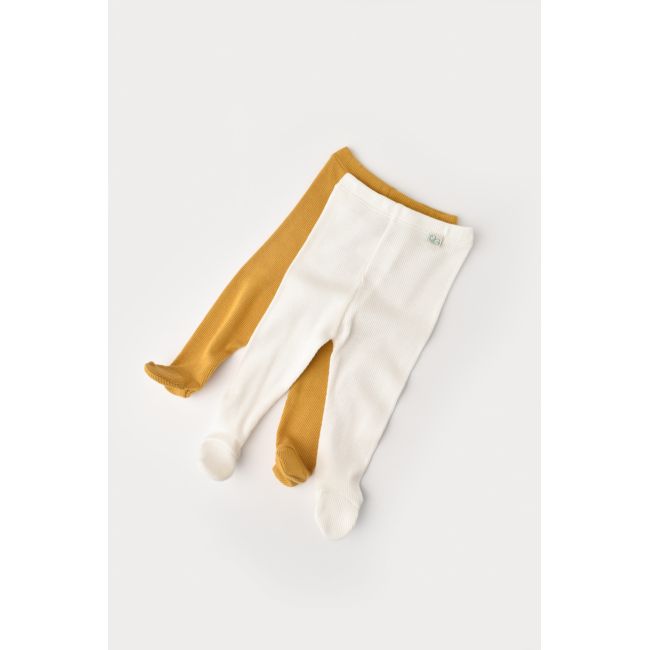 Set 2 pantaloni cu botosei bebe unisex din bumbac organic si modal - Mustar/Ecru, Baby Cosy (Marime: 3-6 Luni) JEMCSYM11601-3