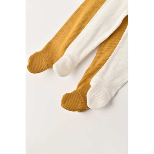 Set 2 pantaloni cu botosei bebe unisex din bumbac organic si modal - Mustar/Ecru, Baby Cosy (Marime: 3-6 Luni) JEMCSYM11601-3