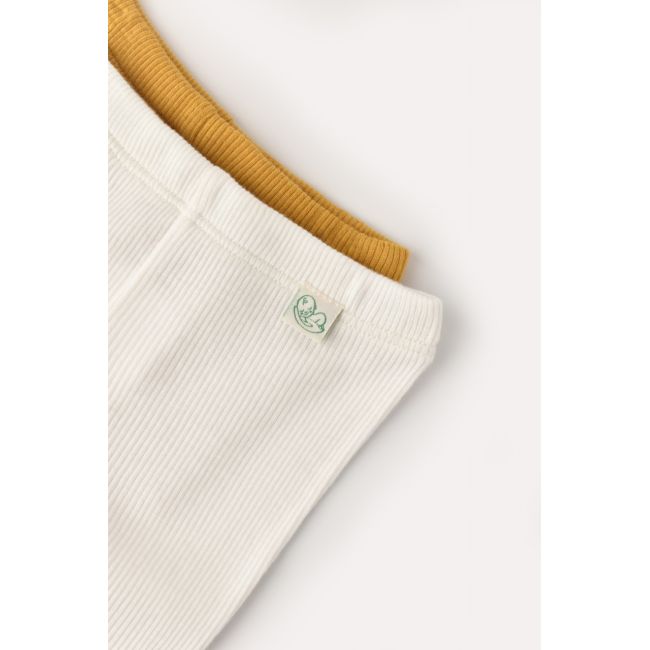 Set 2 pantaloni cu botosei bebe unisex din bumbac organic si modal - Mustar/Ecru, Baby Cosy (Marime: 3-6 Luni) JEMCSYM11601-3