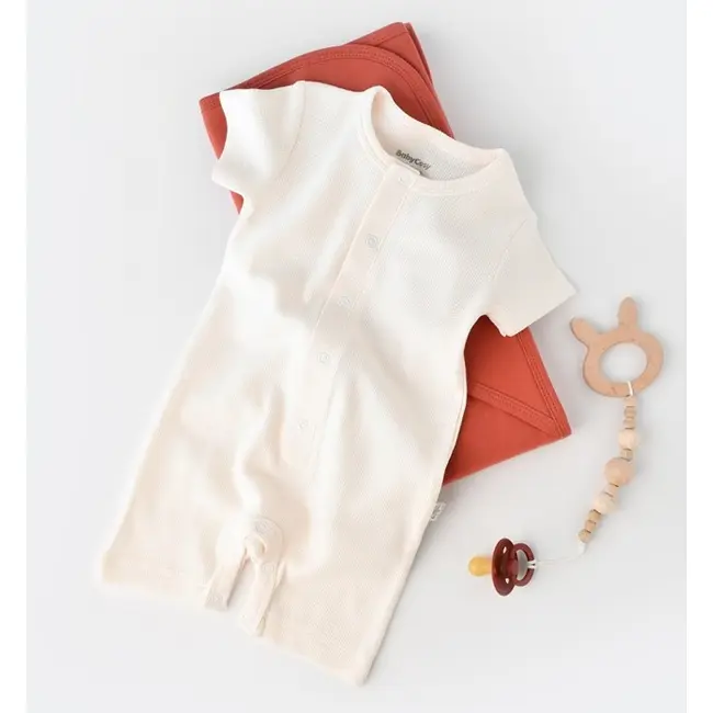 Salopeta cu panataloni scurti - 100% bumbac organic - Ecru, Baby Cosy (Marime: 6-9 luni) JEMBC-CSYW1014-6