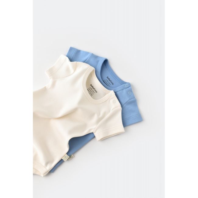 Set 2 body-uri bebe unisex -100% bumbac organic - Ecru/Bleu, Baby Cosy (Marime: 3-6 Luni) JEMBC-CSY3021-3