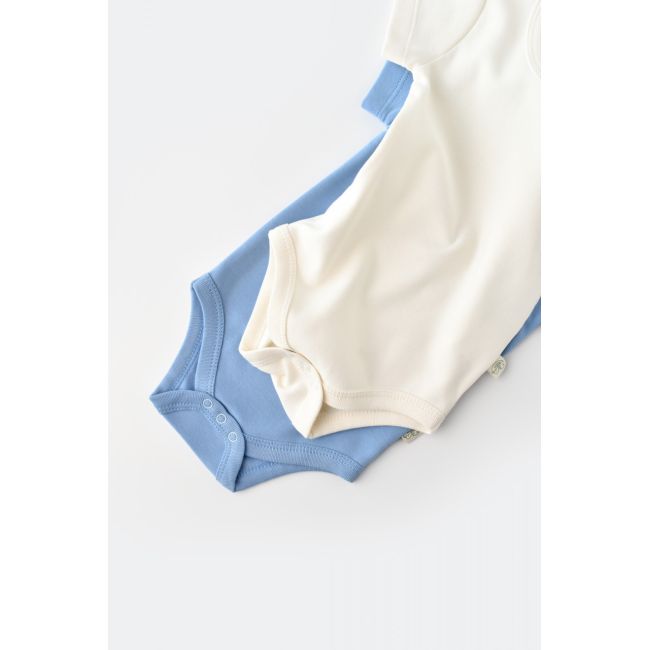 Set 2 body-uri bebe unisex -100% bumbac organic - Ecru/Bleu, Baby Cosy (Marime: 3-6 Luni) JEMBC-CSY3021-3