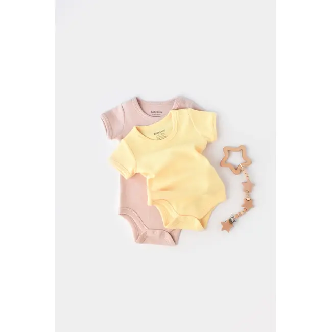 Set 2 body-uri bebe unisex -100% bumbac organic - Galben/Roz, Baby Cosy (Marime: 3-6 Luni) JEMBC-CSYW1005-3