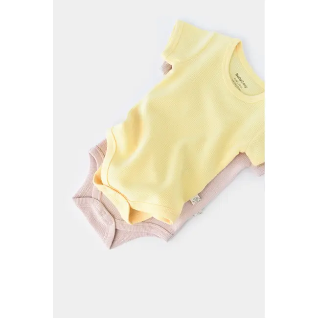 Set 2 body-uri bebe unisex -100% bumbac organic - Galben/Roz, Baby Cosy (Marime: 3-6 Luni) JEMBC-CSYW1005-3