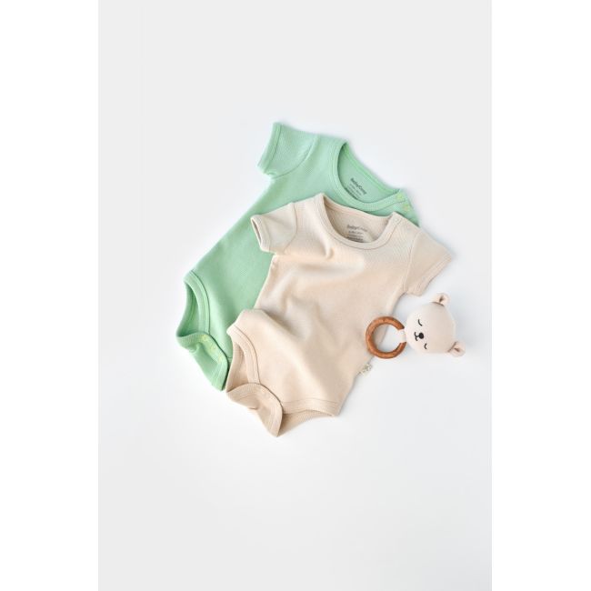 Set 2 body-uri bebe unisex -100% bumbac organic - Mint/Stone, Baby Cosy (Marime: 3-6 Luni) JEMBC-CSYW1003-3