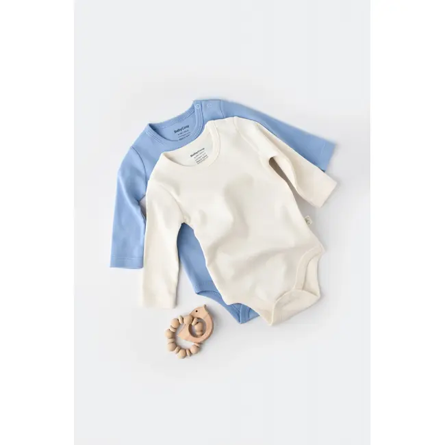 Set 2 body-uri cu maneca lunga bebe unisex -100% bumbac organic - Ecru/Bleu, Baby Cosy (Marime: 6-9 luni) JEMBC-CSY3024-6