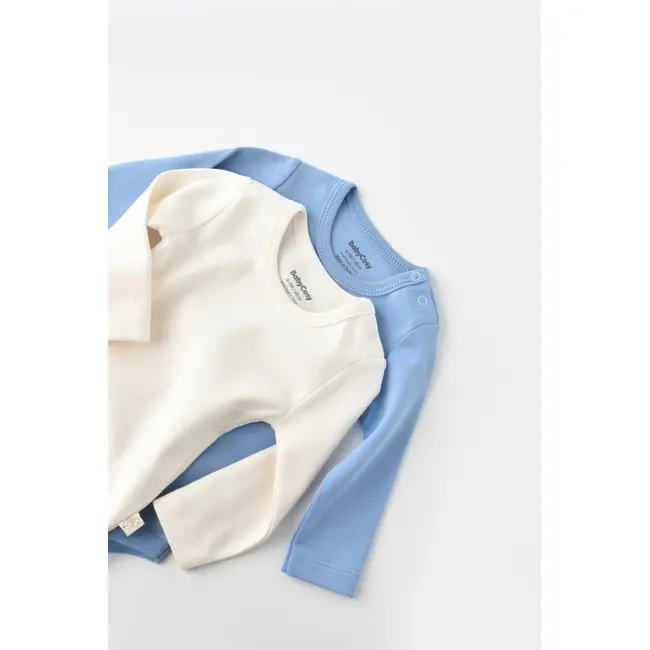 Set 2 body-uri cu maneca lunga bebe unisex -100% bumbac organic - Ecru/Bleu, Baby Cosy (Marime: 6-9 luni) JEMBC-CSY3024-6