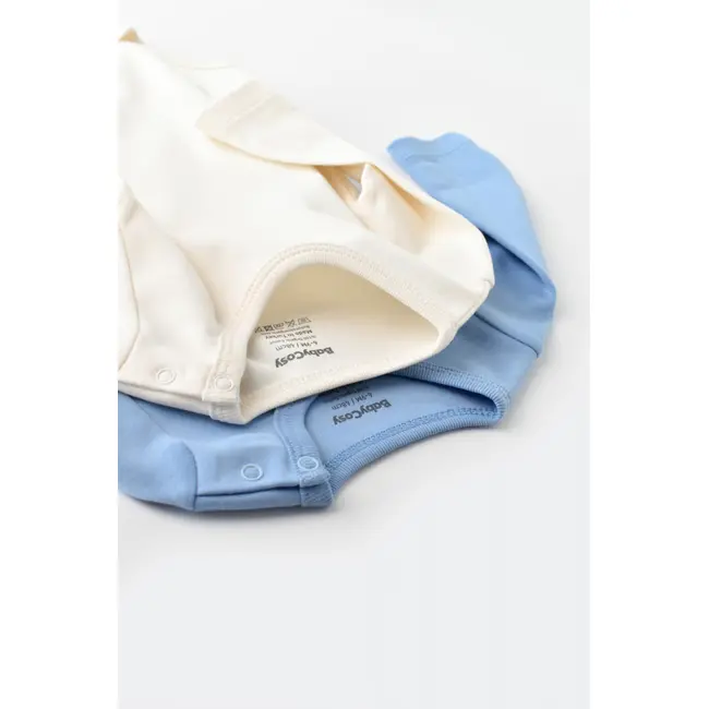 Set 2 body-uri cu maneca lunga bebe unisex -100% bumbac organic - Ecru/Bleu, Baby Cosy (Marime: 6-9 luni) JEMBC-CSY3024-6