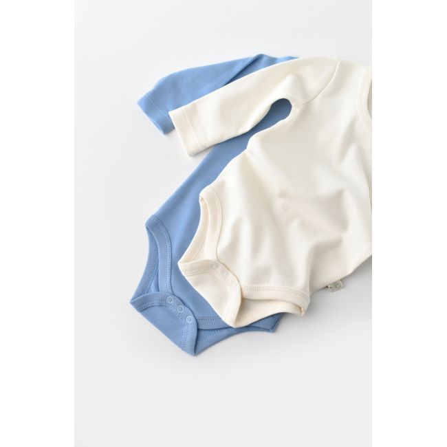 Set 2 body-uri cu maneca lunga bebe unisex -100% bumbac organic - Ecru/Bleu, Baby Cosy (Marime: 6-9 luni) JEMBC-CSY3024-6