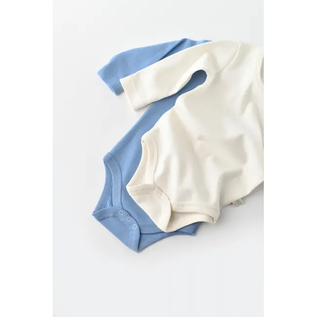 Set 2 body-uri cu maneca lunga bebe unisex -100% bumbac organic - Ecru/Bleu, Baby Cosy (Marime: 6-9 luni) JEMBC-CSY3024-6