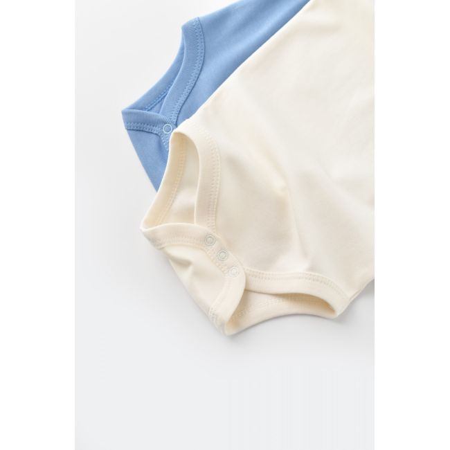Set 2 body-uri fara maneci bebe unisex -100% bumbac organic - Ecru/Bleu, Baby Cosy (Marime: 12-18 Luni) JEMBC-CSY3018-12