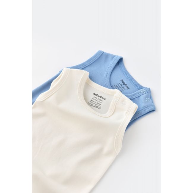 Set 2 body-uri fara maneci bebe unisex -100% bumbac organic - Ecru/Bleu, Baby Cosy (Marime: 18-24 Luni) JEMBC-CSY3018-18