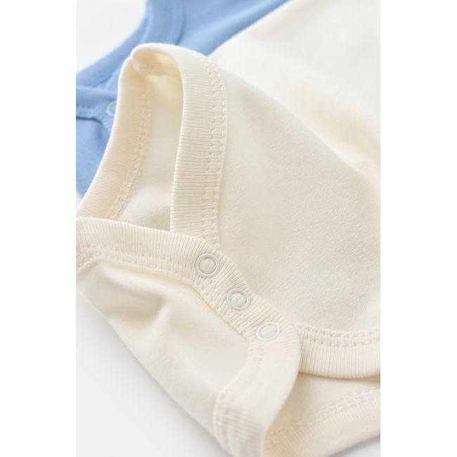 Set 2 body-uri fara maneci bebe unisex -100% bumbac organic - Ecru/Bleu, Baby Cosy (Marime: 18-24 Luni) JEMBC-CSY3018-18