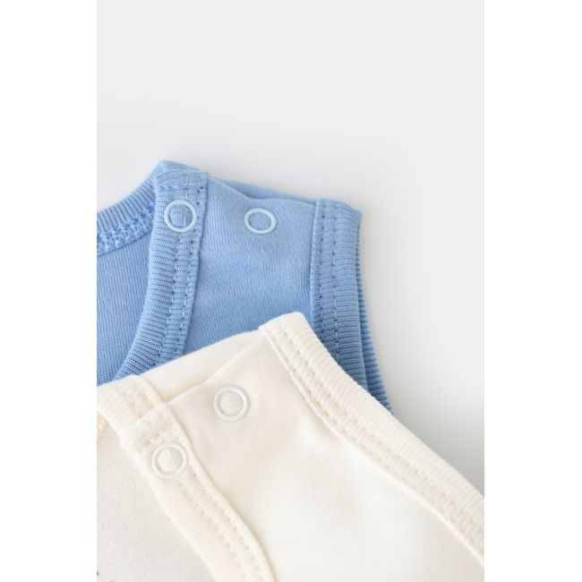 Set 2 body-uri fara maneci bebe unisex -100% bumbac organic - Ecru/Bleu, Baby Cosy (Marime: 18-24 Luni) JEMBC-CSY3018-18