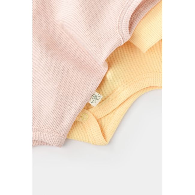 Set 2 body-uri fara maneci bebe unisex -100% bumbac organic - Galben/Roz, Baby Cosy (Marime: 18-24 Luni) JEMBC-CSYW1002-18