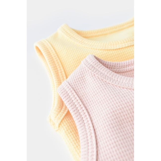 Set 2 body-uri fara maneci bebe unisex -100% bumbac organic - Galben/Roz, Baby Cosy (Marime: 6-9 luni) JEMBC-CSYW1002-6