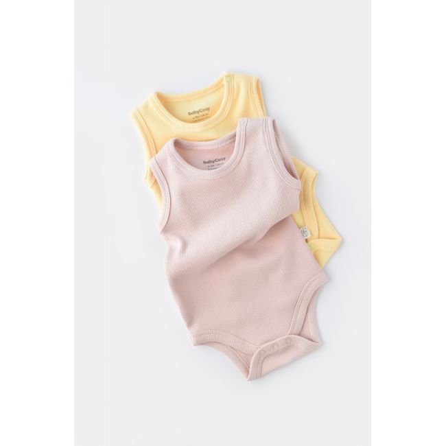 Set 2 body-uri fara maneci bebe unisex -100% bumbac organic - Galben/Roz, Baby Cosy (Marime: 9-12 luni) JEMBC-CSYW1002-9