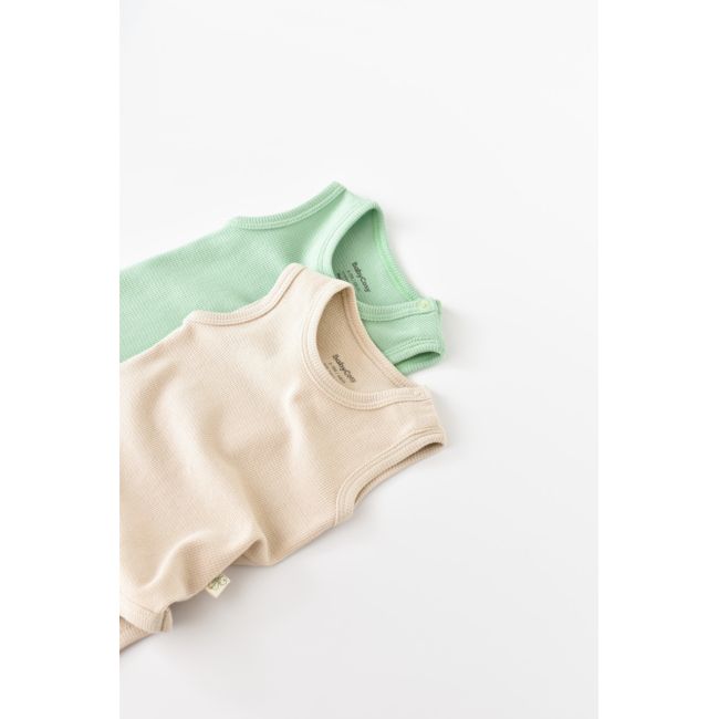 Set 2 body-uri fara maneci bebe unisex -100% bumbac organic - Mint/Stone, Baby Cosy (Marime: 12-18 Luni) JEMBC-CSYW1000-12