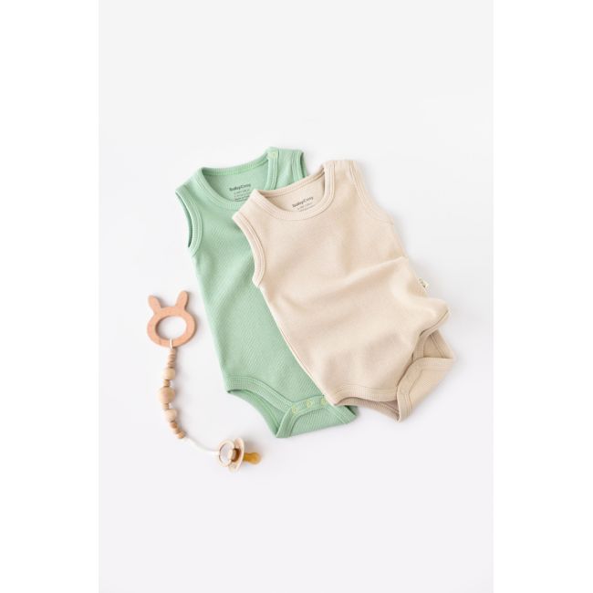 Set 2 body-uri fara maneci bebe unisex -100% bumbac organic - Mint/Stone, Baby Cosy (Marime: 3-6 Luni) JEMBC-CSYW1000-3