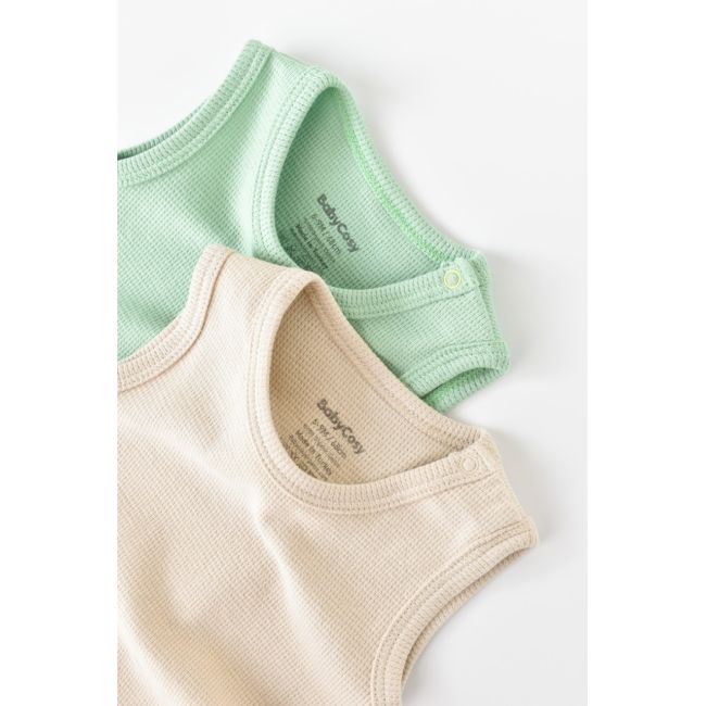 Set 2 body-uri fara maneci bebe unisex -100% bumbac organic - Mint/Stone, Baby Cosy (Marime: 3-6 Luni) JEMBC-CSYW1000-3