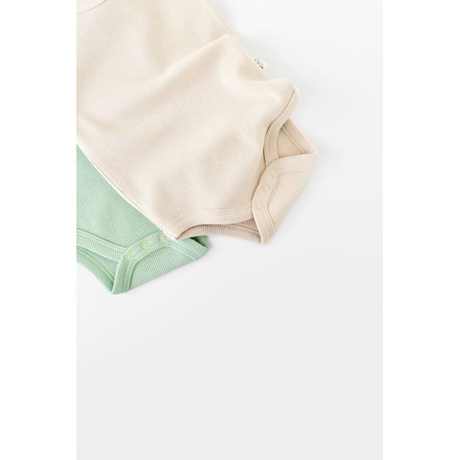 Set 2 body-uri fara maneci bebe unisex -100% bumbac organic - Mint/Stone, Baby Cosy (Marime: 3-6 Luni) JEMBC-CSYW1000-3