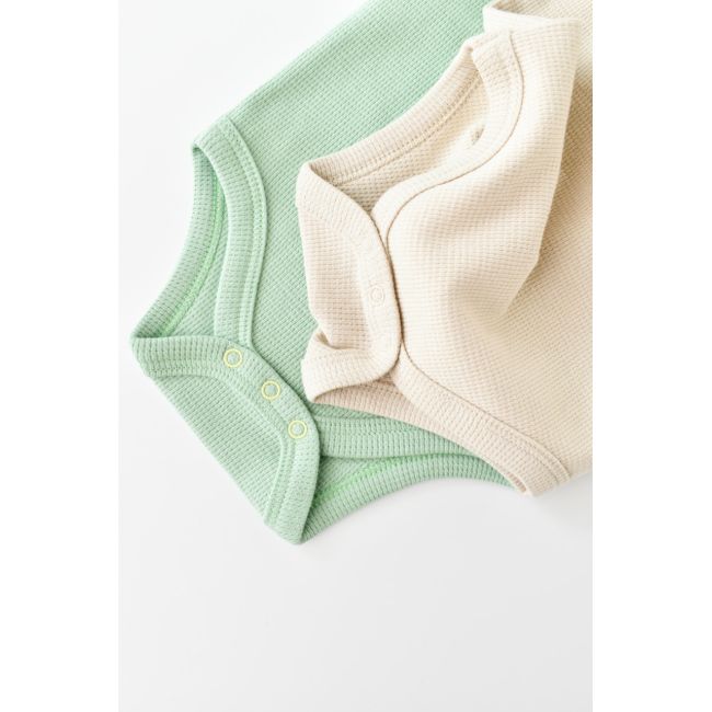 Set 2 body-uri fara maneci bebe unisex -100% bumbac organic - Mint/Stone, Baby Cosy (Marime: 3-6 Luni) JEMBC-CSYW1000-3