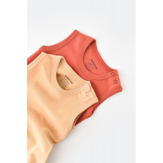 Set 2 body-uri fara maneci bebe unisex -100% bumbac organic - Mustar/ Scortisoara, Baby Cosy (Marime: 3-6 Luni) JEMBC-CSY3020-3