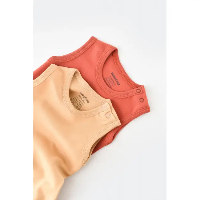 Set 2 body-uri fara maneci bebe unisex -100% bumbac organic - Mustar/ Scortisoara, Baby Cosy (Marime: 6-9 luni) JEMBC-CSY3020-6