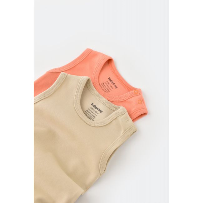 Set 2 body-uri fara maneci bebe unisex -100% bumbac organic - Roz/Crem, Baby Cosy (Marime: 12-18 Luni) JEMBC-CSY3019-12