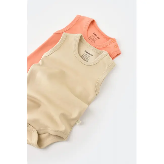 Set 2 body-uri fara maneci bebe unisex -100% bumbac organic - Roz/Crem, Baby Cosy (Marime: 3-6 Luni) JEMBC-CSY3019-3