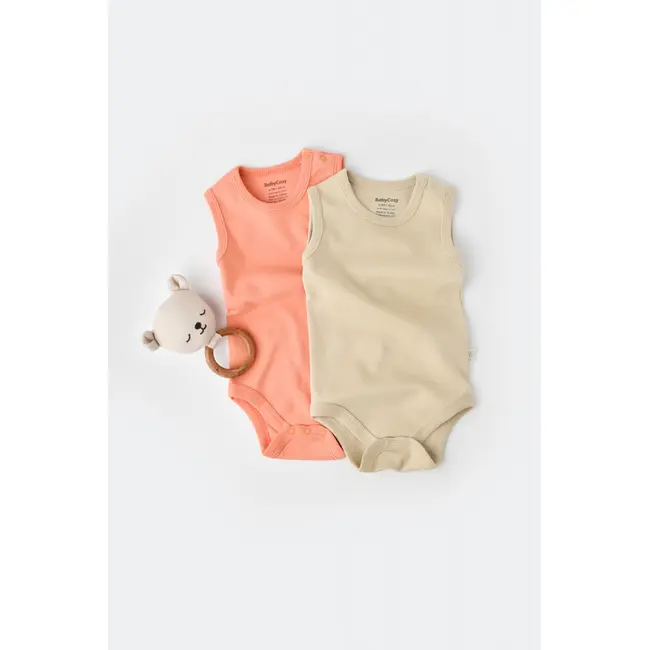Set 2 body-uri fara maneci bebe unisex -100% bumbac organic - Roz/Crem, Baby Cosy (Marime: 6-9 luni) JEMBC-CSY3019-6