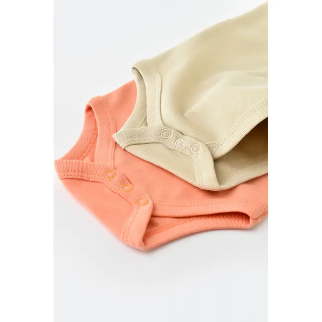 Set 2 body-uri fara maneci bebe unisex -100% bumbac organic - Roz/Crem, Baby Cosy (Marime: 6-9 luni) JEMBC-CSY3019-6