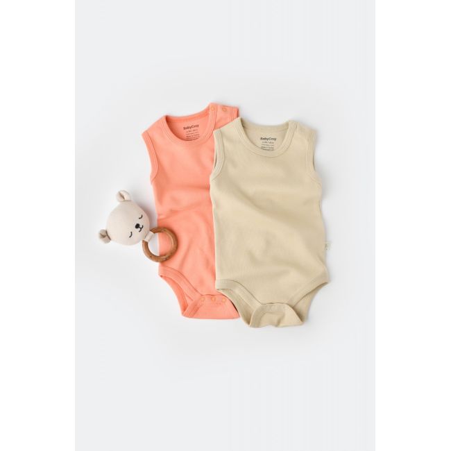 Set 2 body-uri fara maneci bebe unisex -100% bumbac organic - Roz/Crem, Baby Cosy (Marime: 9-12 luni) JEMBC-CSY3019-9