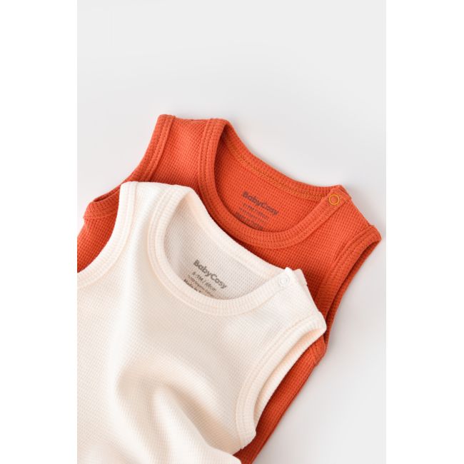 Set 2 body-uri fara maneci bebe unisex -100% bumbac organic -Scortisoara/Ecru, Baby Cosy (Marime: 12-18 Luni) JEMBC-CSYW1001-12