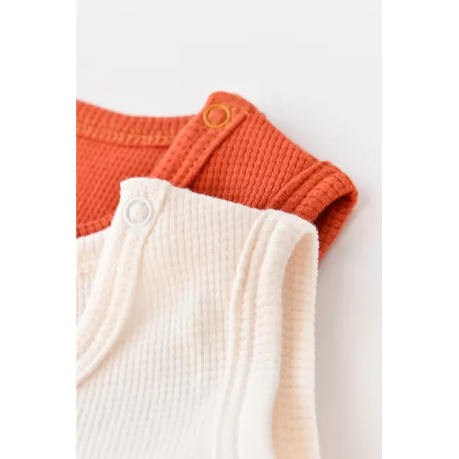 Set 2 body-uri fara maneci bebe unisex -100% bumbac organic -Scortisoara/Ecru, Baby Cosy (Marime: 12-18 Luni) JEMBC-CSYW1001-12