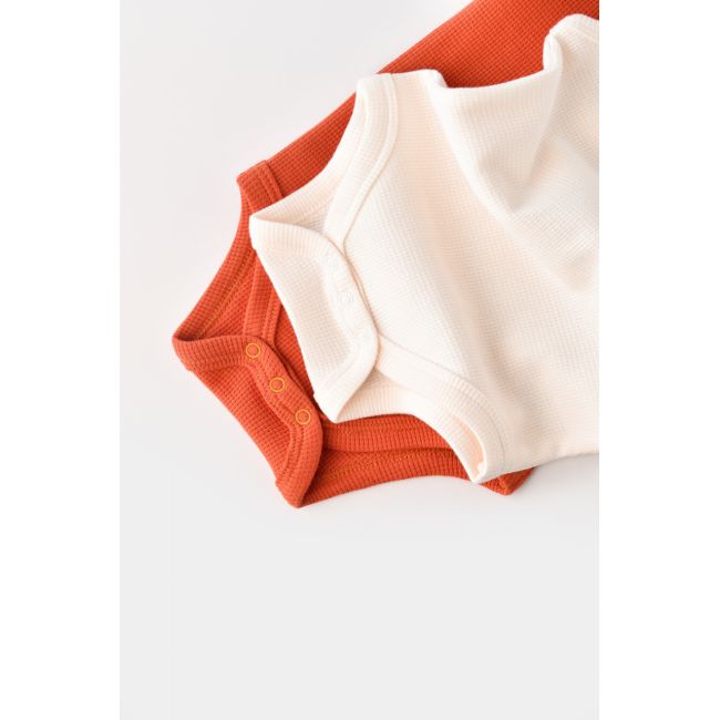 Set 2 body-uri fara maneci bebe unisex -100% bumbac organic -Scortisoara/Ecru, Baby Cosy (Marime: 18-24 Luni) JEMBC-CSYW1001-18